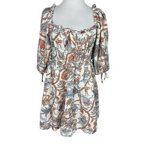 House of Harlow 1960 Paisley Floral Smocked Peasant Mini Dress XL Boho